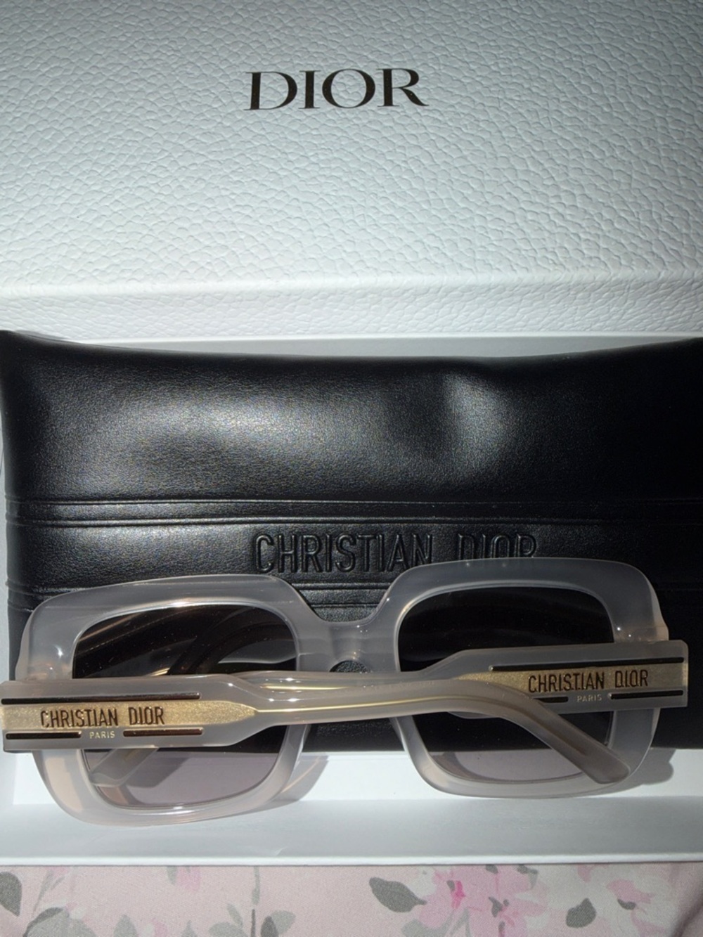Dior Oversized Square Sunglasses in Translucent Beige and Gray - Picture 2 of 3